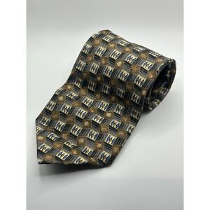 Ermenegildo Zegna Men's Tie Brown Black Blue Geometric 100% Silk Italy